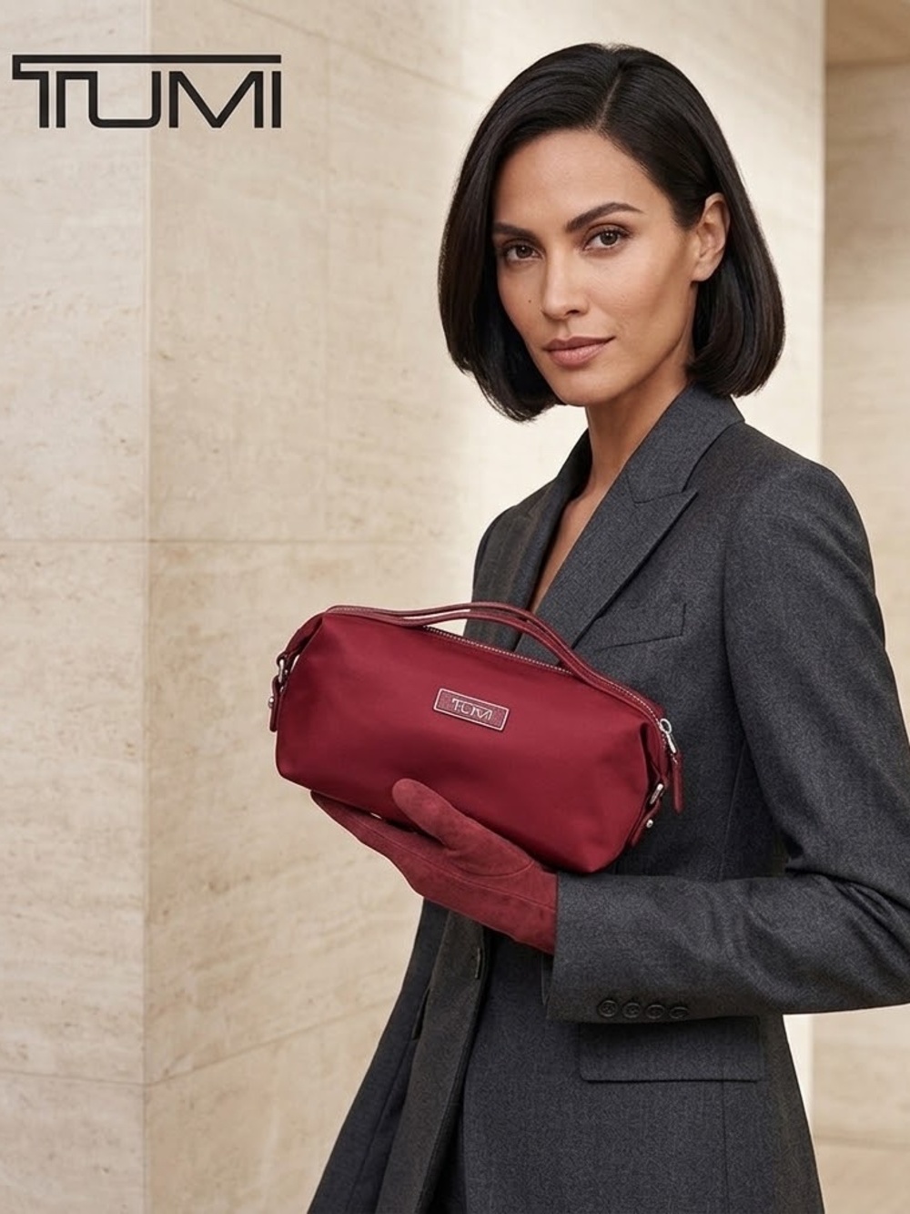 Tumi Voyageur Crimson Red Nylon Cosmetic Case Travel Toiletry Makeup Bag Rare